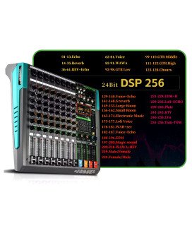 Mesa de Mistura (de Som) de 8 Canais, com Suporte Bluetooth, 256 Efeitos e 48V Phantom Power - Lomeho by Goeik