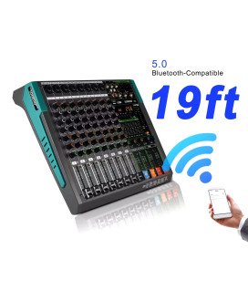 Mesa de Mistura (de Som) de 8 Canais, com Suporte Bluetooth, 256 Efeitos e 48V Phantom Power - Lomeho by Goeik