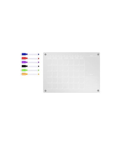 Calendário Mensal Magnético em Acrílico, Reutilizável, com Marcadores Coloridos