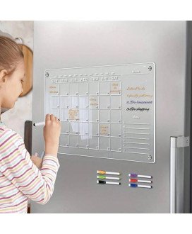 Calendário Mensal Magnético em Acrílico, Reutilizável, com Marcadores Coloridos