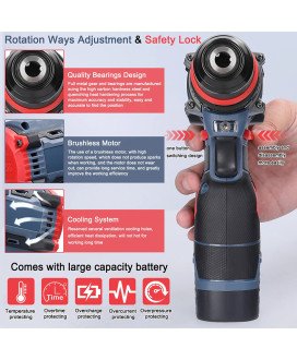 Aparafusadora / Berbequim sem fios, de gama profissional, com 21 níveis de torque - Azul - Goeik