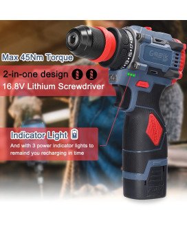 Aparafusadora / Berbequim sem fios, de gama profissional, com 21 níveis de torque - Azul - Goeik