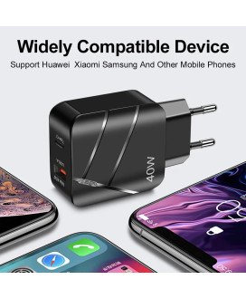 Carregador de Parede com 1* Tipo-C PD e 1* USB QC 3.0, de 40W - Preto - Goeik