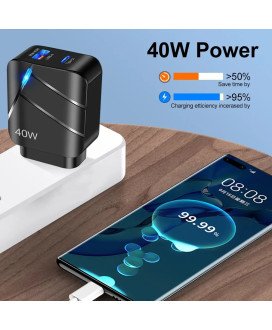 Carregador de Parede com 1* Tipo-C PD e 1* USB QC 3.0, de 40W - Preto - Goeik