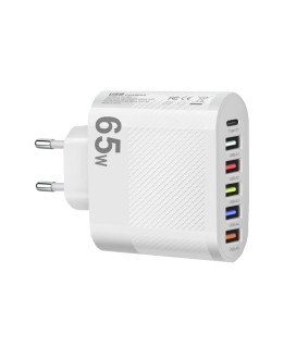 Carregador de Parede com 1* Tipo-C PD e 5* USB, de 65W- Goeik