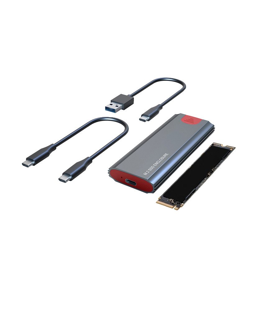 Caixa Externa com Disco 256GB / 512GB M.2 NVME, Cabo Tipo-C para Tipo-C e Tipo-C para USB