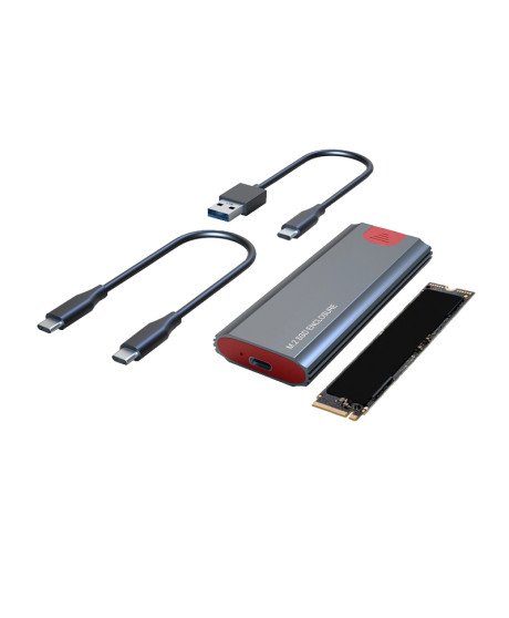 Caixa Externa com Disco 256GB / 512GB M.2 NVME, Cabo Tipo-C para Tipo-C e Tipo-C para USB