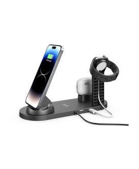 Estação de Carregamento USB, 6 em 1, com Carregamento Wireless, Tipo-C, Lightning e Micro USB - Goeik