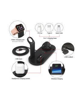 Estação de Carregamento USB, 6 em 1, com Carregamento Wireless, Tipo-C, Lightning e Micro USB - Goeik