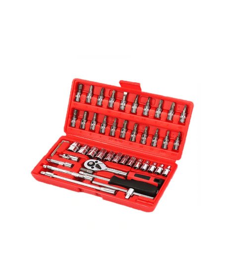 Caixa / Estojo de 46 Ferramentas, com Roquete, Chave de Fendas, 13 Porcas, Extensores, Pontas e Destorcedor - Goeik