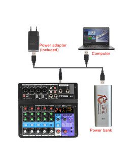 Mesa de Mistura (de Som) de 6 Canais de 48V, com Suporte Bluetooth