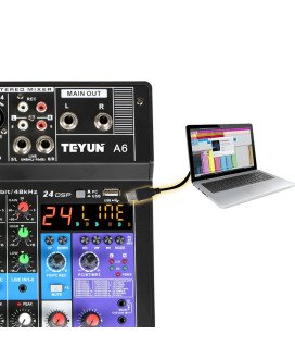 Mesa de Mistura (de Som) de 6 Canais de 48V, com Suporte Bluetooth