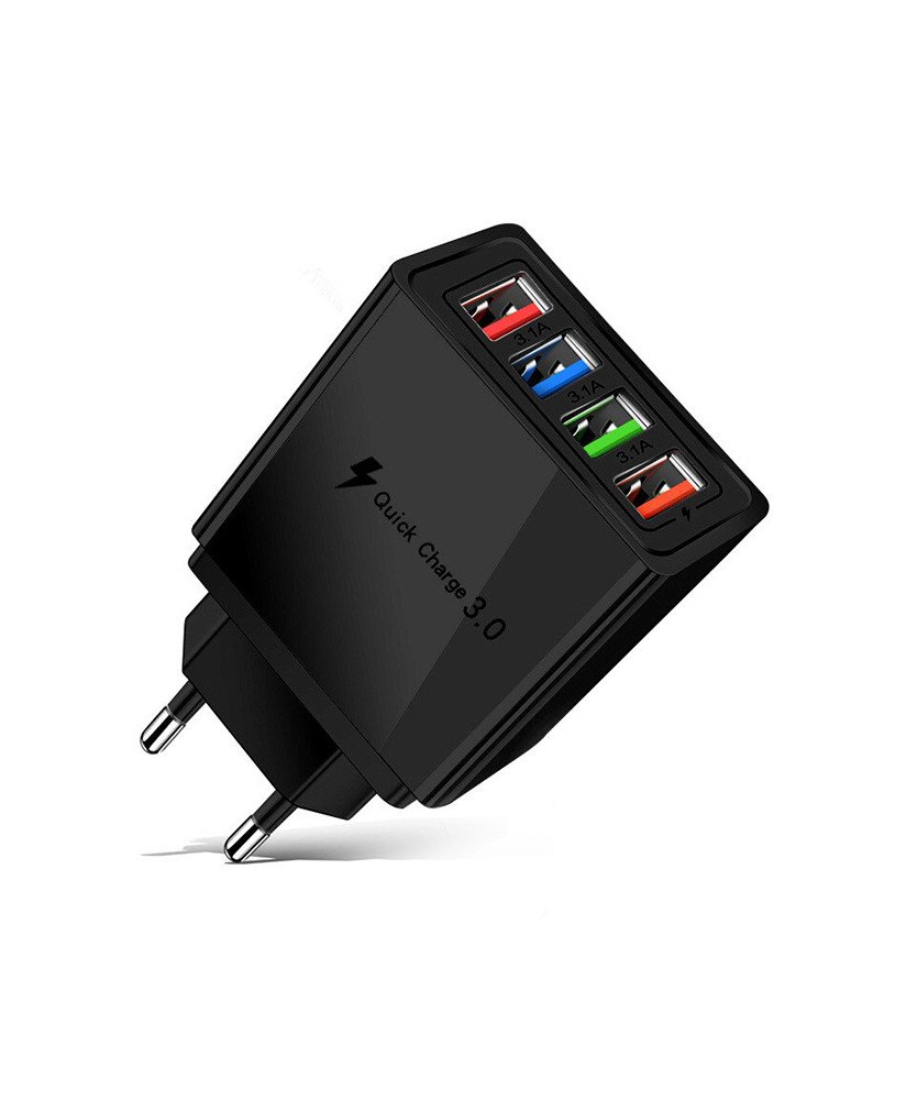 Carregador de Parede com 4* USB 3.1A Quick Charge 3.0 - Preto
