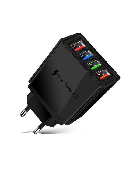Carregador de Parede com 4* USB 3.1A Quick Charge 3.0 - Preto