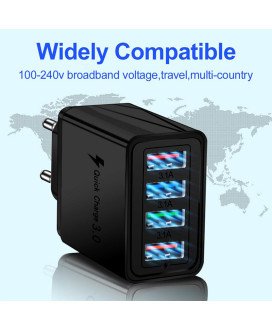 Carregador de Parede com 4* USB 3.1A Quick Charge 3.0 - Preto
