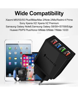 Carregador de Parede com 4* USB 3.1A Quick Charge 3.0 - Preto
