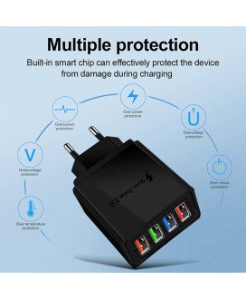 Carregador de Parede com 4* USB 3.1A Quick Charge 3.0 - Preto