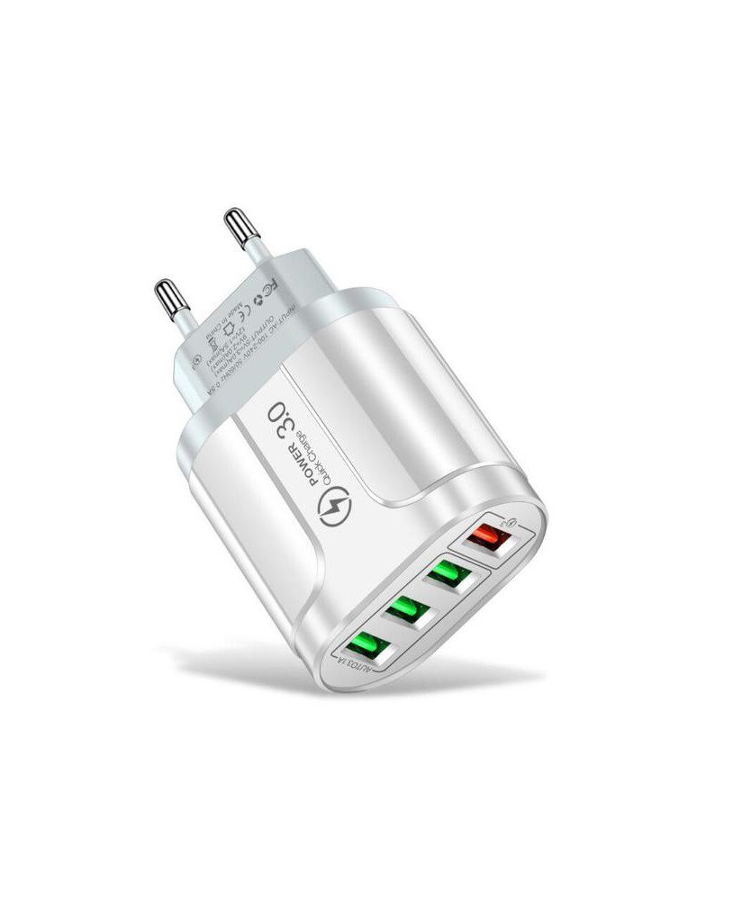 Carregador de Parede com 3* USB 3.1A e 1*USB QC3.0 - Branco