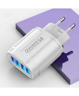 Carregador de Parede com 3* USB 3.1A e 1*USB QC3.0 - Branco
