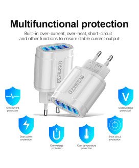 Carregador de Parede com 3* USB 3.1A e 1*USB QC3.0 - Branco