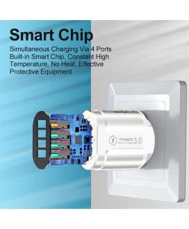 Carregador de Parede com 3* USB 3.1A e 1*USB QC3.0 - Branco