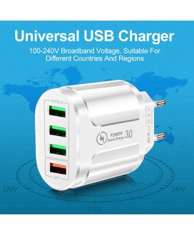 Carregador de Parede com 3* USB 3.1A e 1*USB QC3.0 - Branco