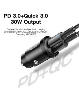 Carregador de Isqueiro com 1* USB + 1* Tipo-C de Carregamento Rápido - Essager by Goeik