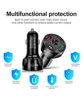 Carregador de Isqueiro com 2* USB + 2* Tipo-C de Carregamento Rápido - Goeik