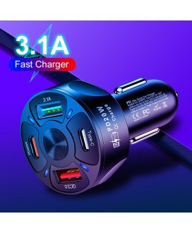 Carregador de Isqueiro com 2* USB + 2* Tipo-C de Carregamento Rápido - Goeik