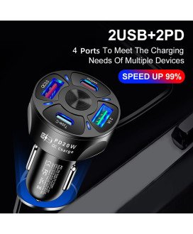 Carregador de Isqueiro com 2* USB + 2* Tipo-C de Carregamento Rápido - Goeik