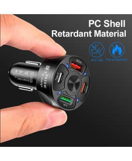 Carregador de Isqueiro com 2* USB + 2* Tipo-C de Carregamento Rápido - Goeik