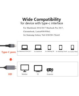 Cabo Adaptador Tipo-C para HDMI 4K@30Hz, de 2m