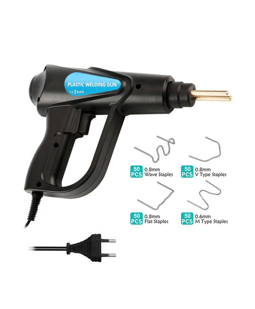 Pistola de Soldar Plástico, com 4 Tipos de Grampos - Preta