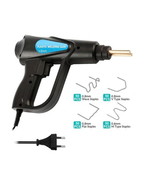 Pistola de Soldar Plástico, com 4 Tipos de Grampos - Preta