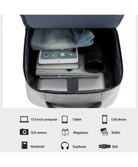 Mochila Multifunções 15.6'', Impermeável, com Ranhura para cabo USB para Carregamento - Cinza