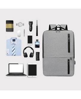 Mochila Multifunções 15.6'', Impermeável, com Ranhura para cabo USB para Carregamento - Cinza