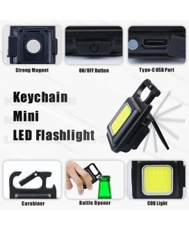 Mini Lanterna LED Multifunções Portátil, com Bateria Recarregável e 4 Intensidades de Luz