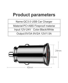 Carregador de Isqueiro USB QC3.0 com Carregamento Rápido - Goeik