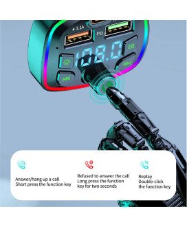 Transmissor FM Wireless para Carro com 1* Leitor de Micro SD, 2* USB, 1* Tipo-C PD
