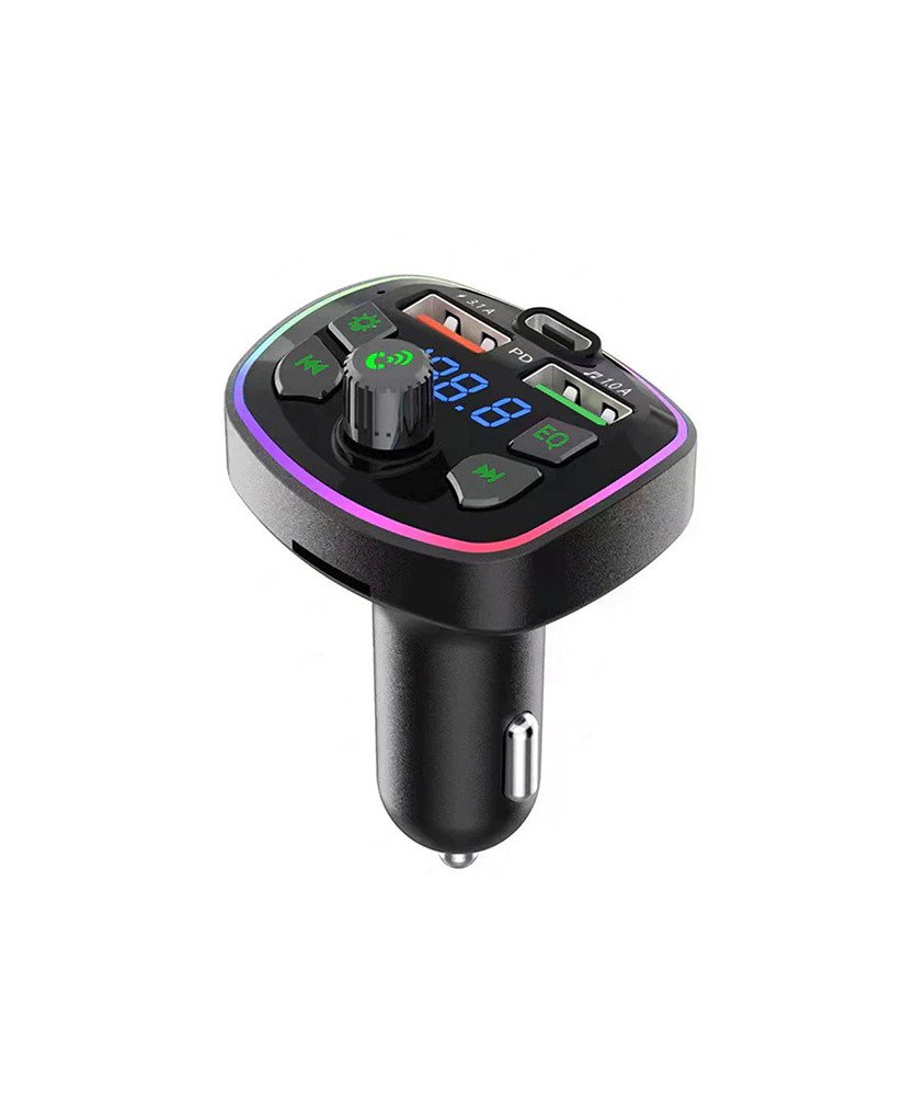 Transmissor FM Wireless para Carro com 1* Leitor de Micro SD, 2* USB, 1* Tipo-C PD
