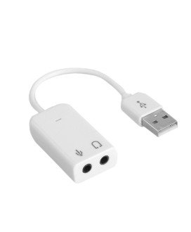 Placa de Som USB Externa, com 2* Jack 3.5mm para Microfone e Fones – Branco - Goeik