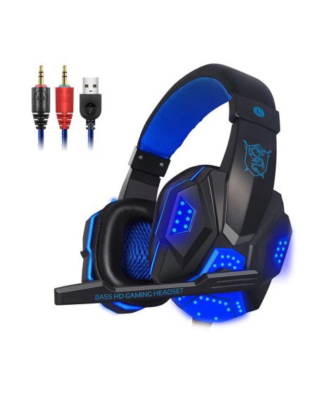 Headset para Gaming, com USB e 2 Jack 3.5mm para Fones e Microfone – Preto e Azul
