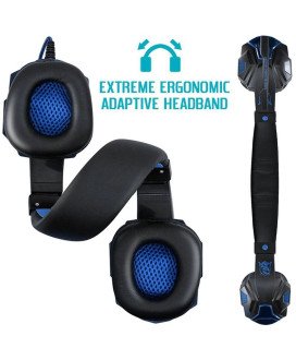 Headset para Gaming, com USB e 2 Jack 3.5mm para Fones e Microfone – Preto e Azul