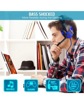Headset para Gaming, com USB e 2 Jack 3.5mm para Fones e Microfone – Preto e Azul