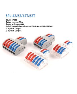 Conetor / Ligador Rápido SPL-42, com 2 Entradas e 4 Saídas – Transparente – Goeik