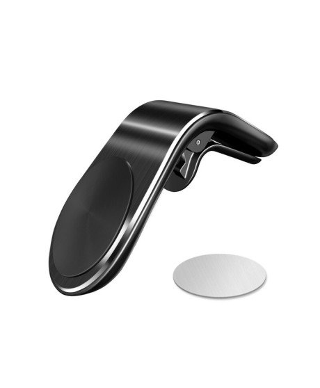 Suporte Magnético de Telemóvel com Formato L, com Clip de Montagem, para Carro – Preto Metalizado
