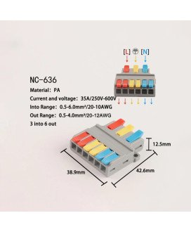 Conetor / Ligador Rápido NC-626 com 2 Entradas e 6 Saídas – Cinzento