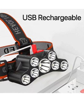 Lanterna Frontal Recarregável com 7 Leds e 4 Modos de Iluminação