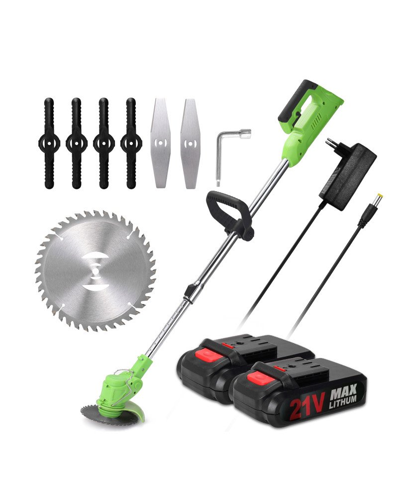 Aparador Corta-relva Elétrico, com 2 Baterias, 7 Ferramentas de Corte e Carregador