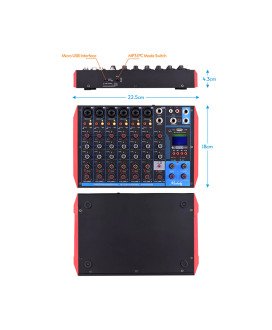 Mesa de Mistura (de Som) de 8 Canais, com Suporte Bluetooth / USB / MP3  e +48V Phantom Power - Muslady by Goeik